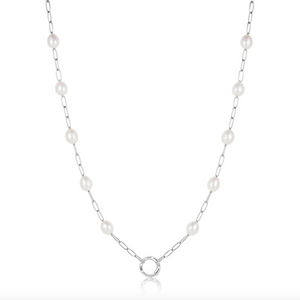 Silver Pearl Chain Charm Connector Necklace