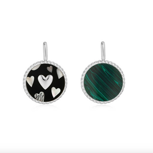 Silver Heart Enamel and Malachite Charm