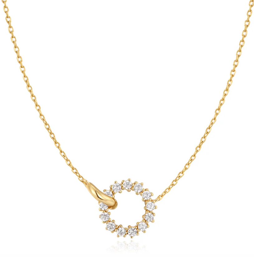 Gold Interlinked Circles Pavé Necklace