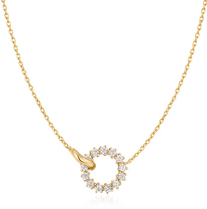 Gold Interlinked Circles Pavé Necklace