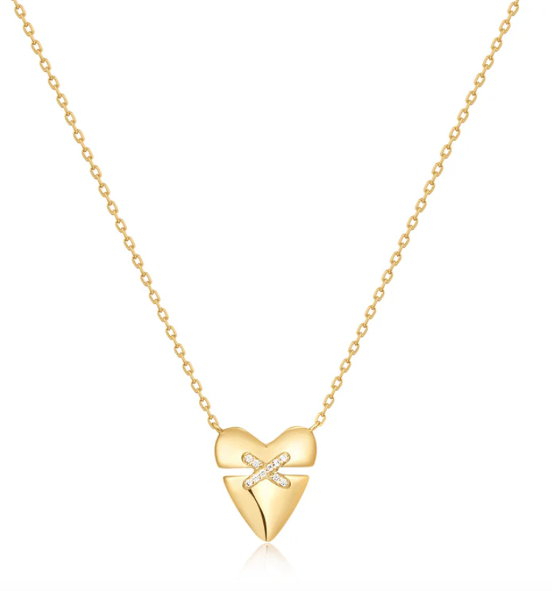 Gold Heart Kiss Pavé Necklace