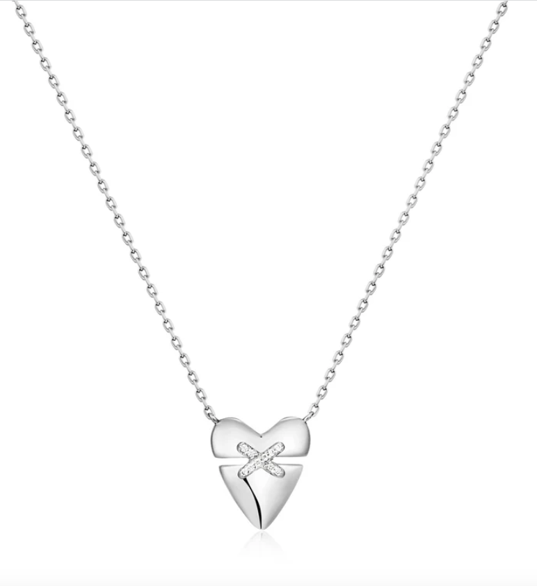 Silver Heart Kiss Pavé Necklace