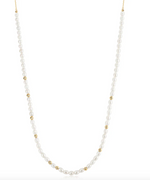 Load image into Gallery viewer, Gold Freshwater Pearl and White Cubic Zirconia Bezel Set Slider Necklace
