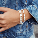 Load image into Gallery viewer, Silver Freshwater Pearl and White Cubic Zirconia Bezel Set Bracelet
