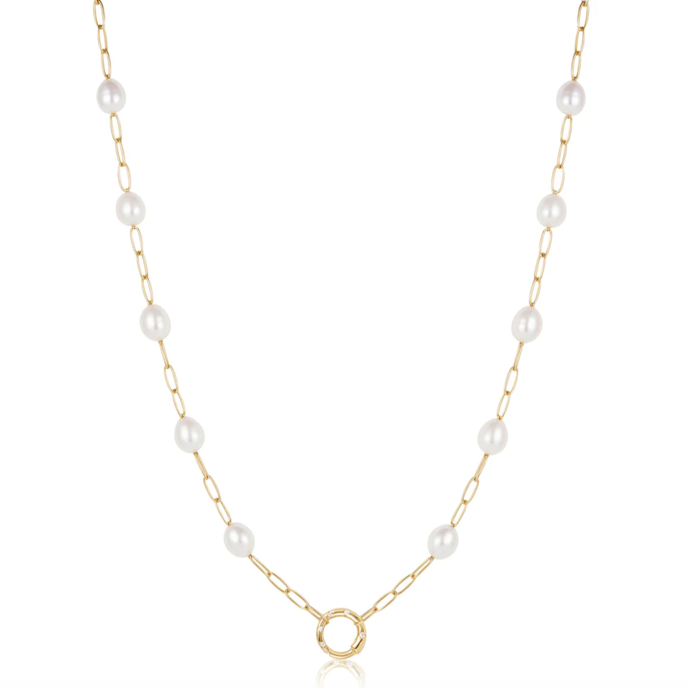 Gold Pearl Chain Charm Connector Necklace