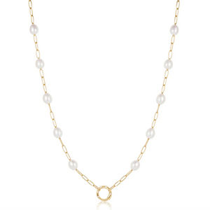 Gold Pearl Chain Charm Connector Necklace