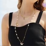 Load image into Gallery viewer, Gold Pearl Chain Charm Connector Necklace
