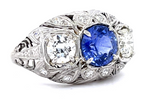 Load image into Gallery viewer, Art Deco Sapphire and Diamond Three Stone Ring
