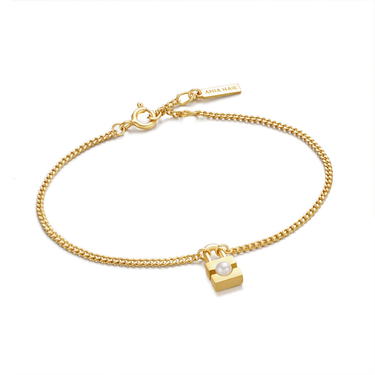 Gold Pearl Padlock Bracelet