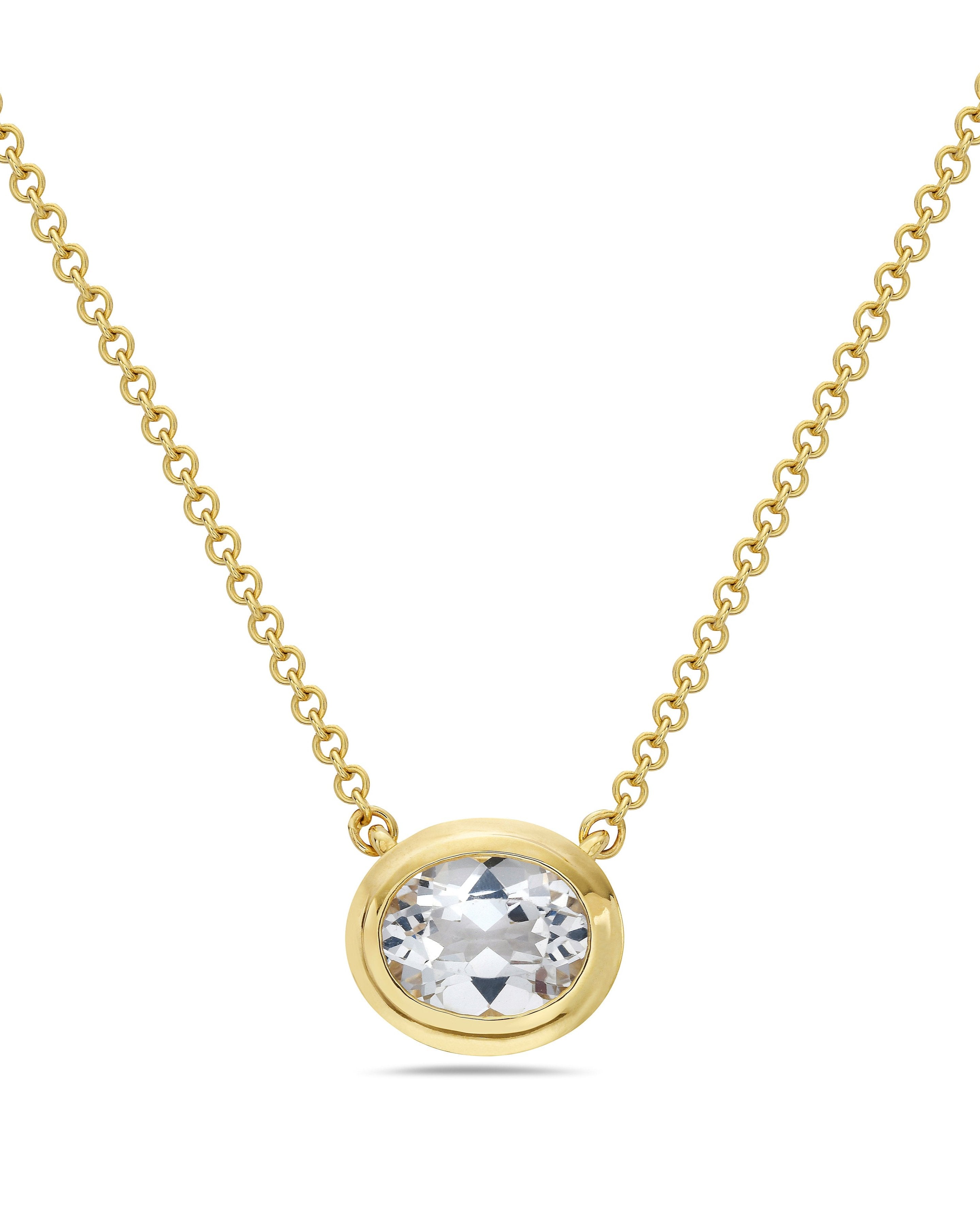 Oval Bezeled White Topaz Pendant Necklace