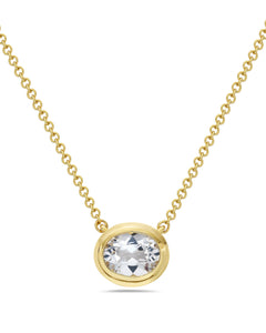 Oval Bezeled White Topaz Pendant Necklace