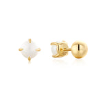 Load image into Gallery viewer, Gold Pearl Barbell Earrings
