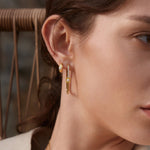Load image into Gallery viewer, Gold Pearl Geometric Huggie Hoop Earrings
