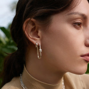 Silver Pearl Geometric Huggie Hoop Earrings