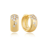 Load image into Gallery viewer, Gold Sparkle Chubby Huggie Hoop Earrings
