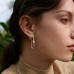Load image into Gallery viewer, Silver Pearl Modernist Oval Hoop Earrings
