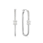 Load image into Gallery viewer, Silver Pearl Modernist Oval Hoop Earrings
