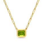 Load image into Gallery viewer, Emerald Cut Peridot Bezeled Pendant Necklace
