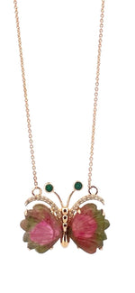 Load image into Gallery viewer, Watermelon Tourmaline Butterfly Necklace
