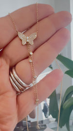 Load and play video in Gallery viewer, Diamond Butterfly Lariat Necklace with Double Diamond Chain
