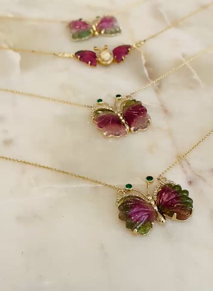 Watermelon Tourmaline Butterfly Necklace