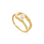 Load image into Gallery viewer, Gold Pearl Sparkle Interlock Ring
