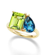 Load image into Gallery viewer, Toi Et Moi Ring with London Blue Topaz and Green Peridot
