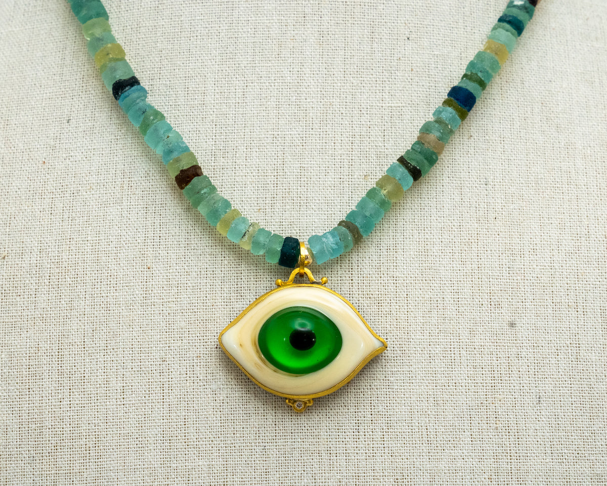 Glass Eye Necklace - Green Sea Glass
