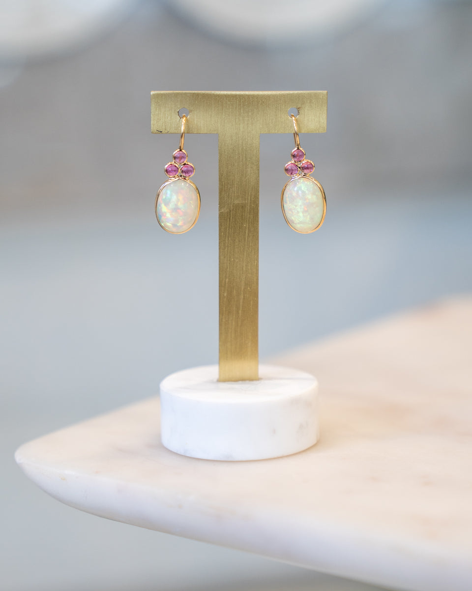 Opal and Pink Tourmaline Earrings