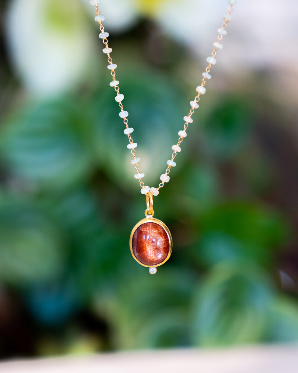 Sunstone Pendant and Opal Necklace