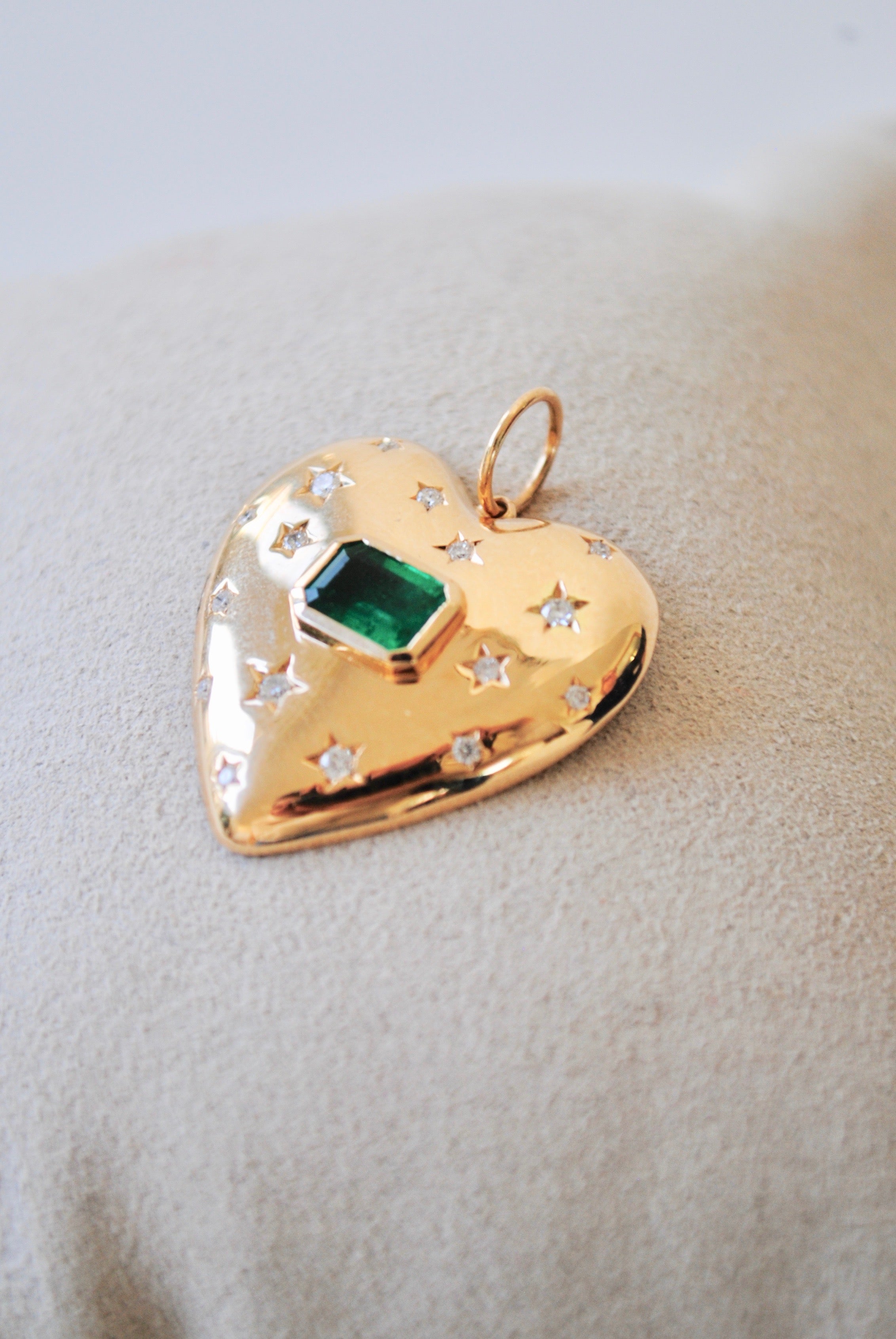 14K Heart Emerald & Diamond Charm