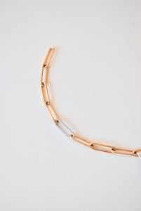 14K & Diamond Paper Clip Bracelet Semi Solid Chain
