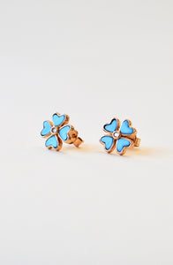 14K Gold and Diamond Turquoise Clover Earrings