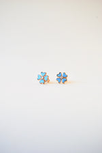 Load image into Gallery viewer, 14K Gold and Diamond Turquoise Clover Earrings
