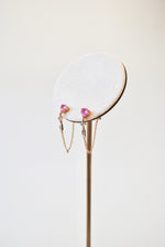 Load image into Gallery viewer, 14K Diamond Chain Dangle Earrings w/ Pink Topaz Heart
