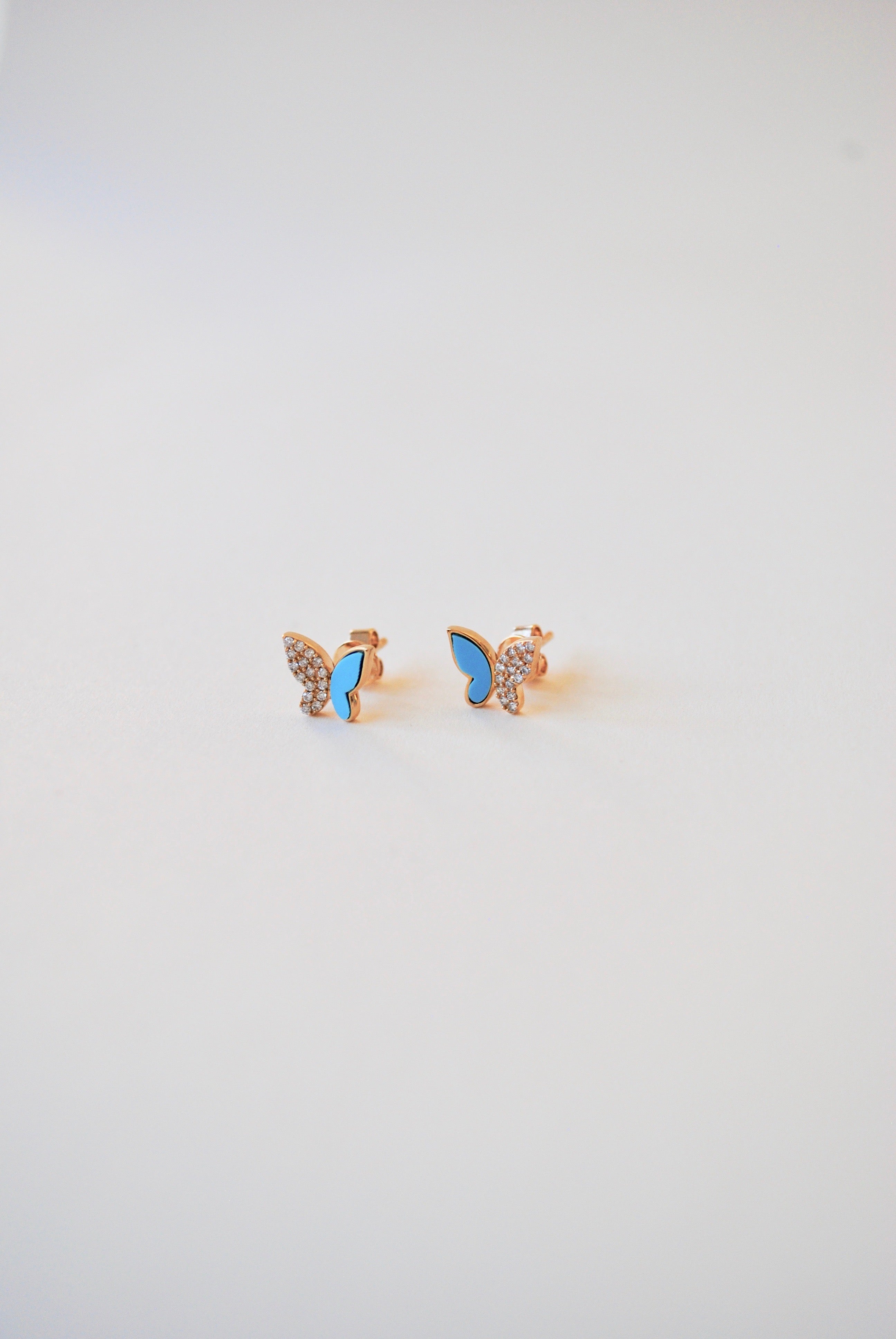 14K Gold and Diamond Turquoise Butterfly Earrings