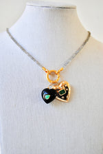 Load image into Gallery viewer, 14K Carved Onyx &amp; Jade Heart Charm
