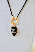 Load image into Gallery viewer, 14K Carved Onyx &amp; Moonstone Heart JOY Charm
