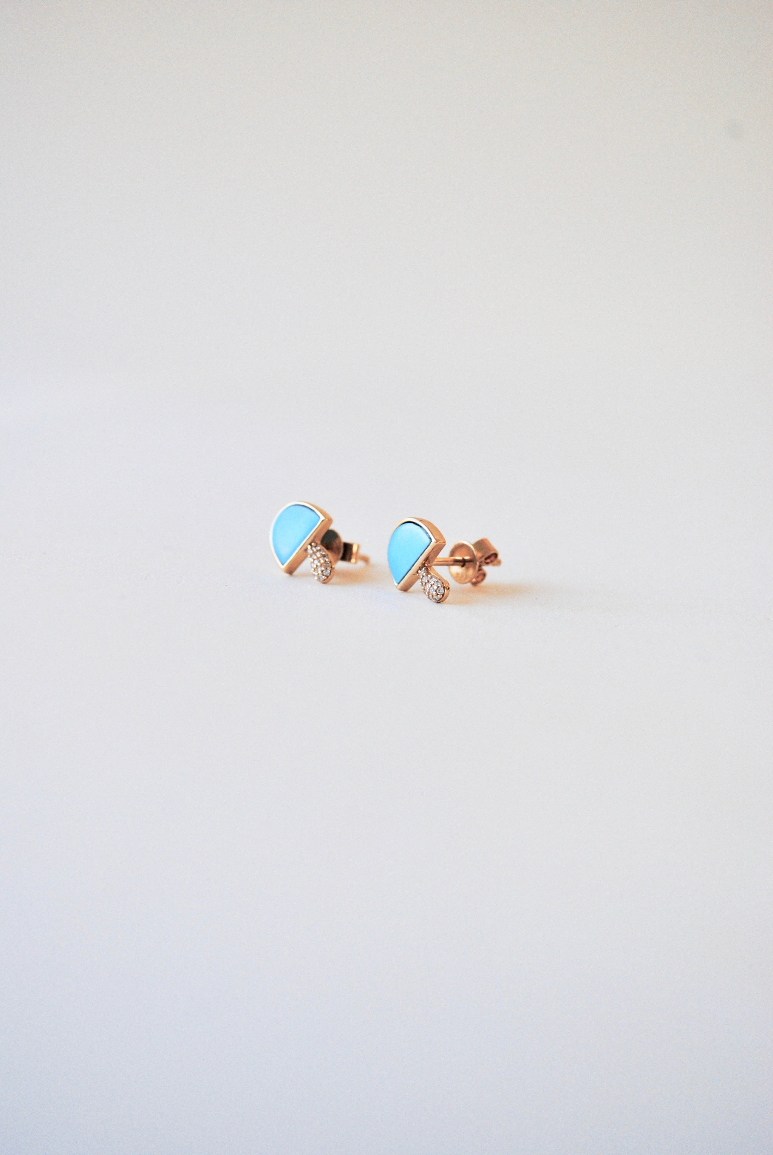 14K Gold and Diamond Turquoise Mushroom Earrings