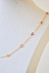 Long 14K YG Multi Colorful Sapphire Necklace