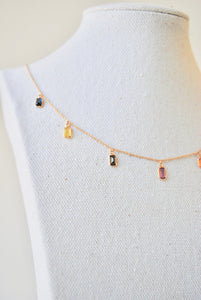 14K YG Multi Dangle Colorful Sapphire Necklace