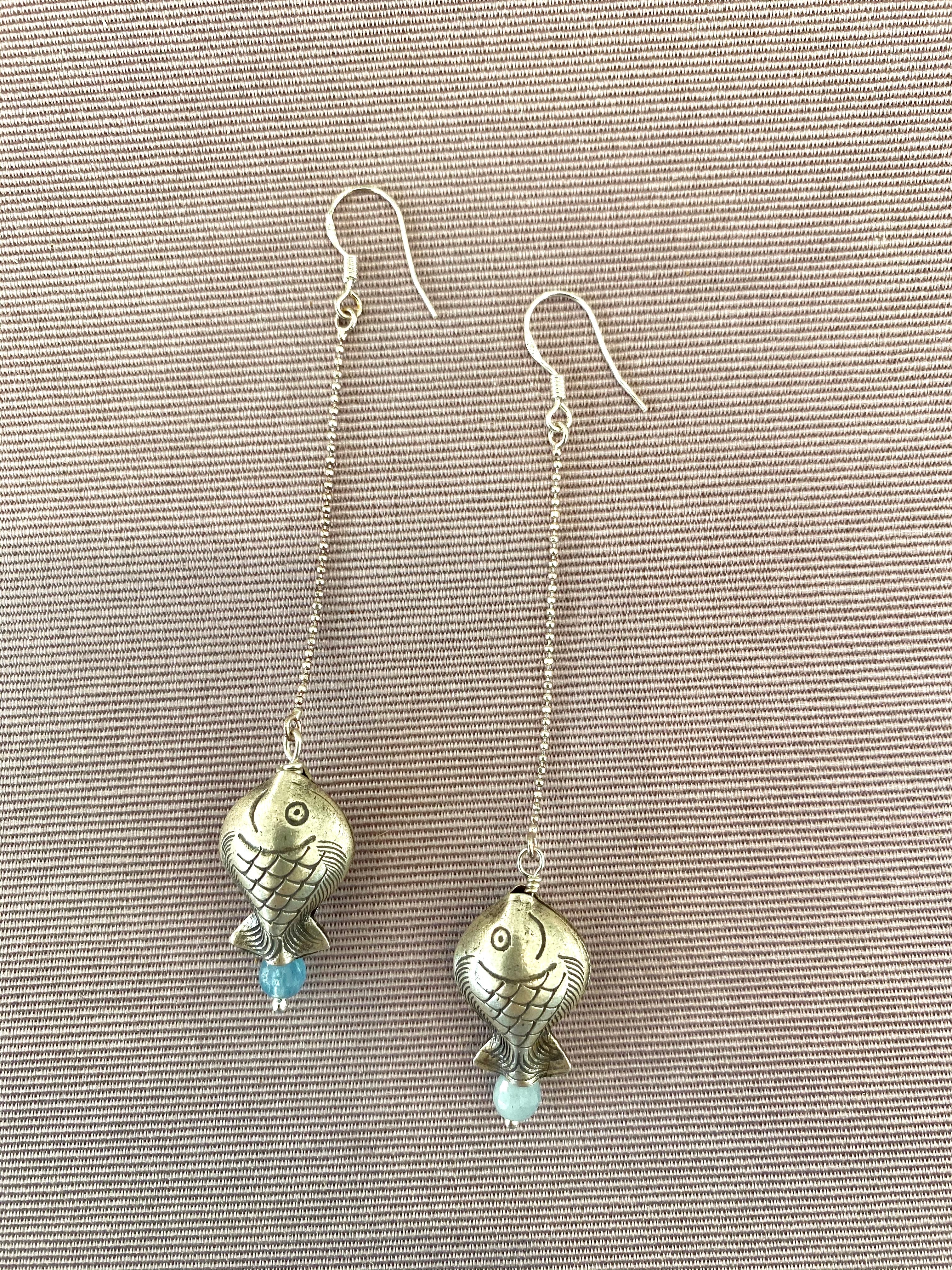 Fish Earrings w/ Aquamarine