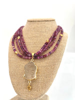 Load image into Gallery viewer, Buddha Namaste Necklace with Ruby
