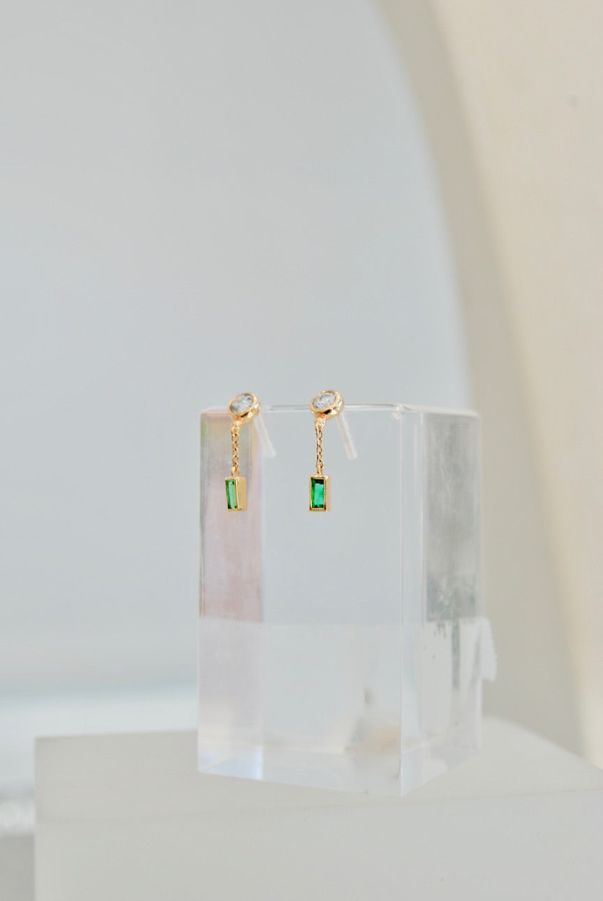 Emerald Chain Drop Earrings