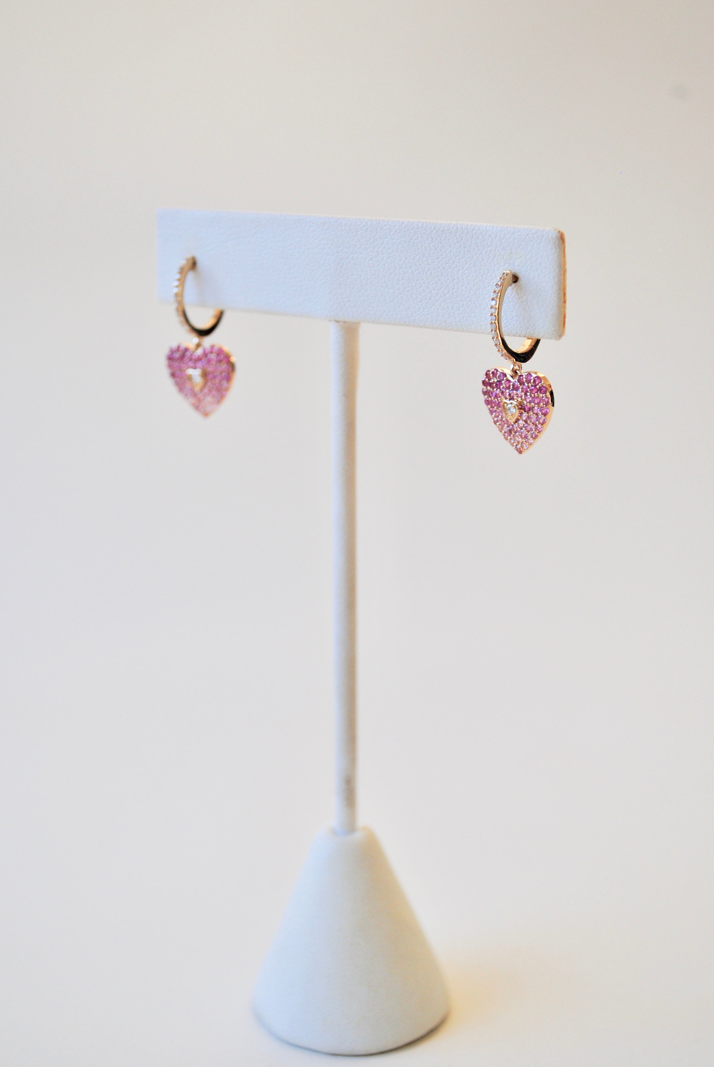 14K Gold Pink Sapphire & Diamond Charm Earrings
