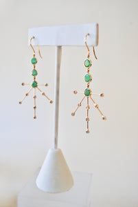 18K Three Emerald and Diamond Earrings Starburst