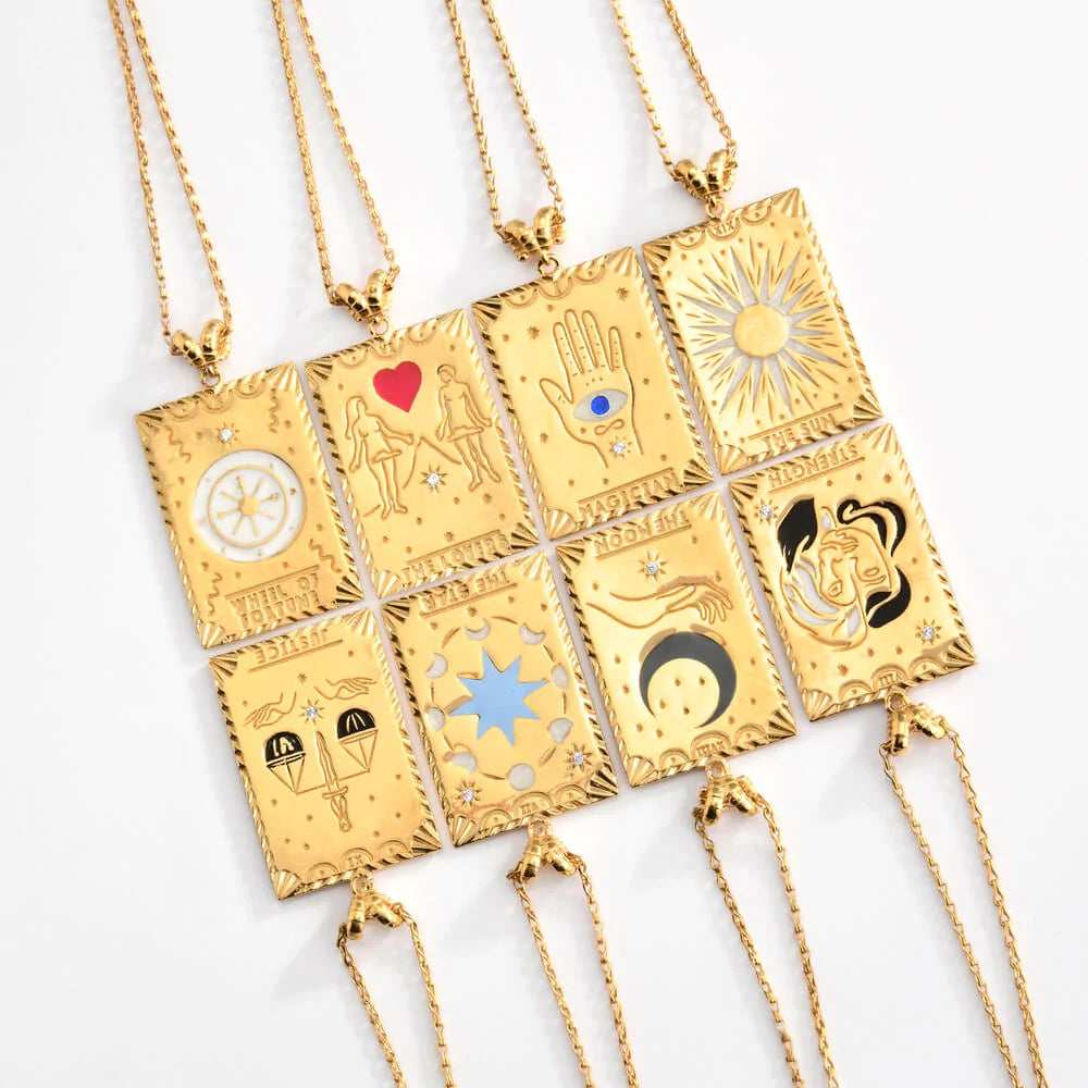 Eight of Rings Tarot Card Necklace - Gold